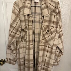 Knox Rose Cream and Brown Plaid Utility Jacket